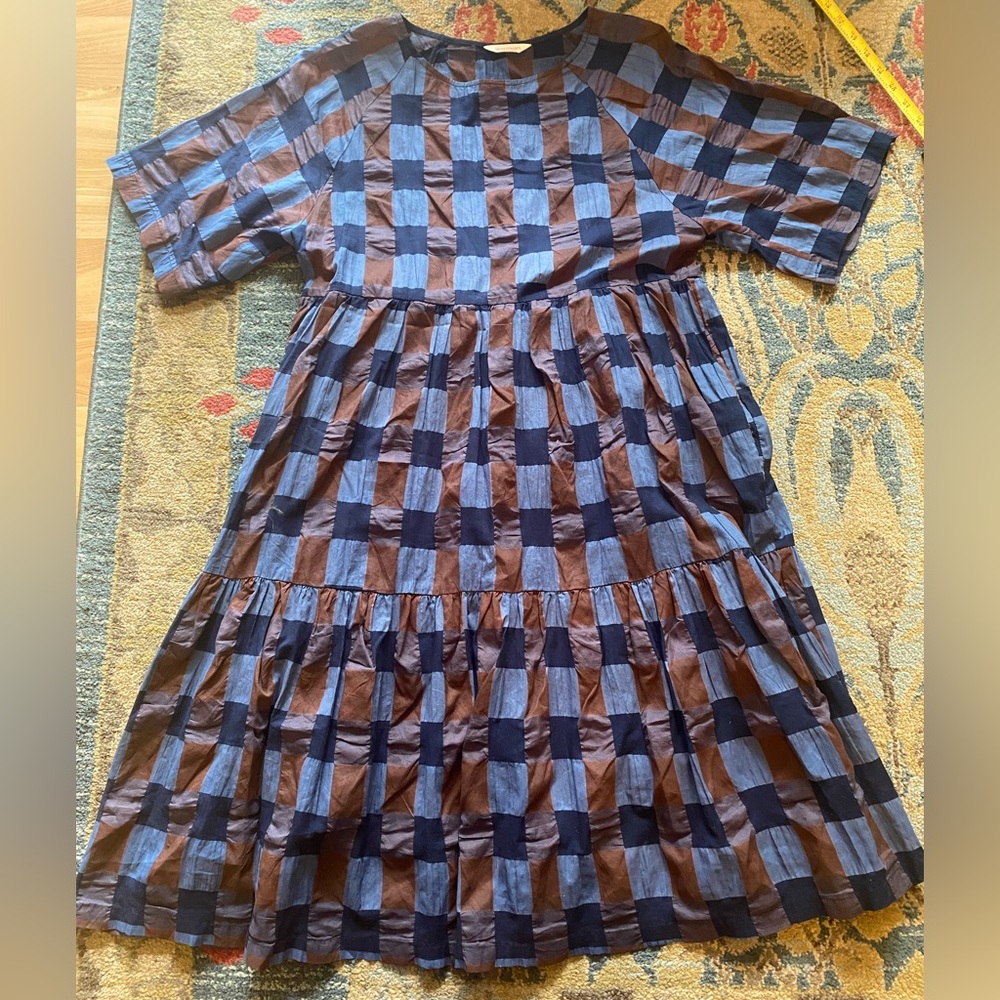 XS Gorman Dress in super light blue purple checks.